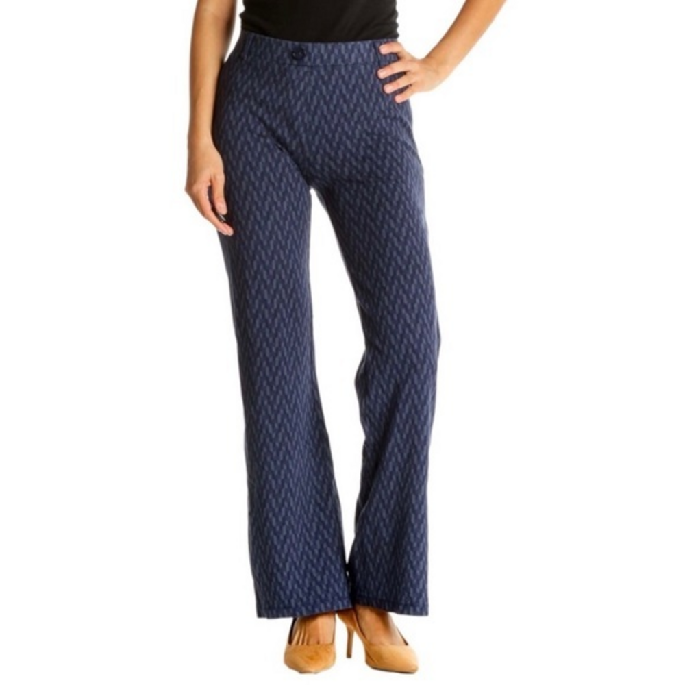 Betabrand Blue Chevron Geometric Print Stretch Yoga Trousers Work Pants‎
